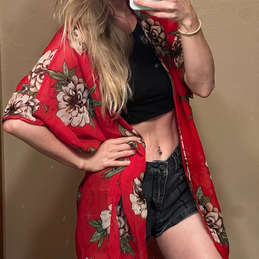 Red Floral Kimono Robe